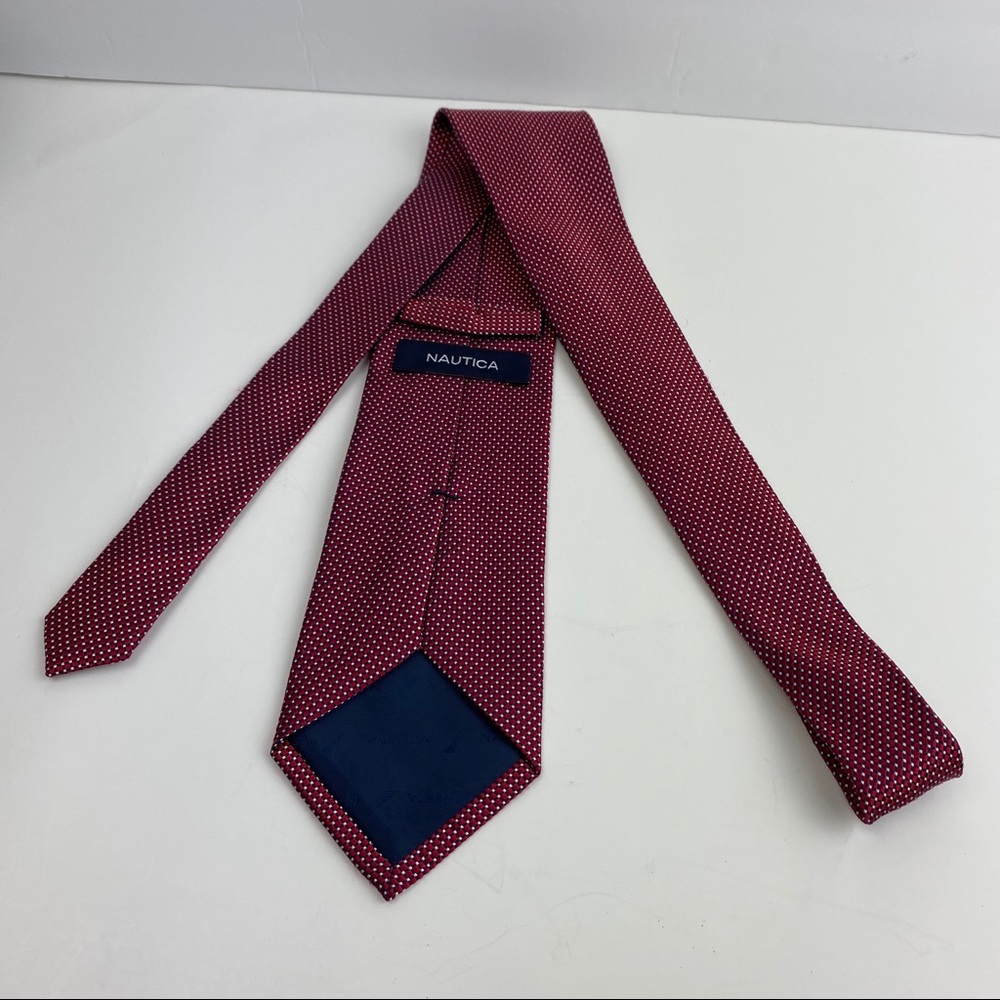 4/$25 Nautica Red Navy White Check 100% Silk Tie - Picture 6 of 13